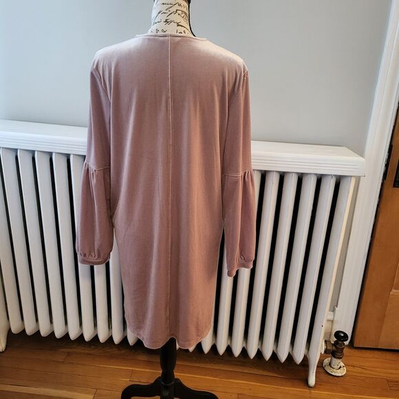 Madewell Soft V-Neck Velvet Sheath Dress with Balloon Sleeves, Dusty Rose, Sz S - Picture 3 of 10